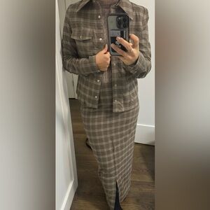 Mango Plaid Brown Skirt Suit